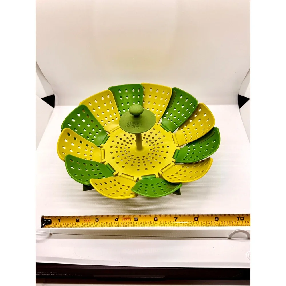 Joseph Joseph Lotus Steamer Basket Green Yellow Silicone Folding Expandable 10.5
